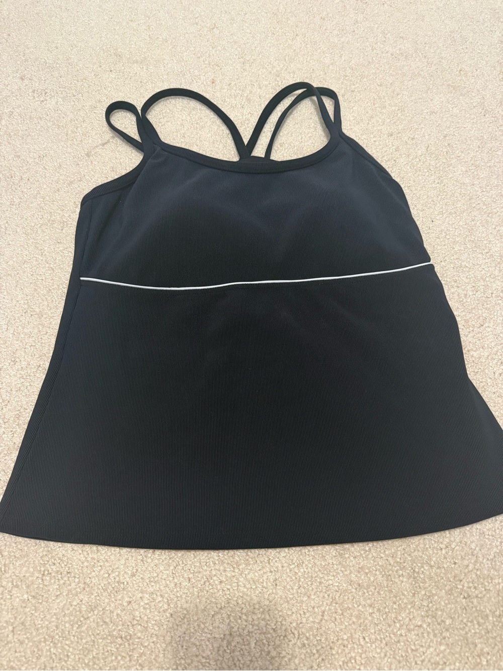Lands' End Black Tankini Top with White Piping